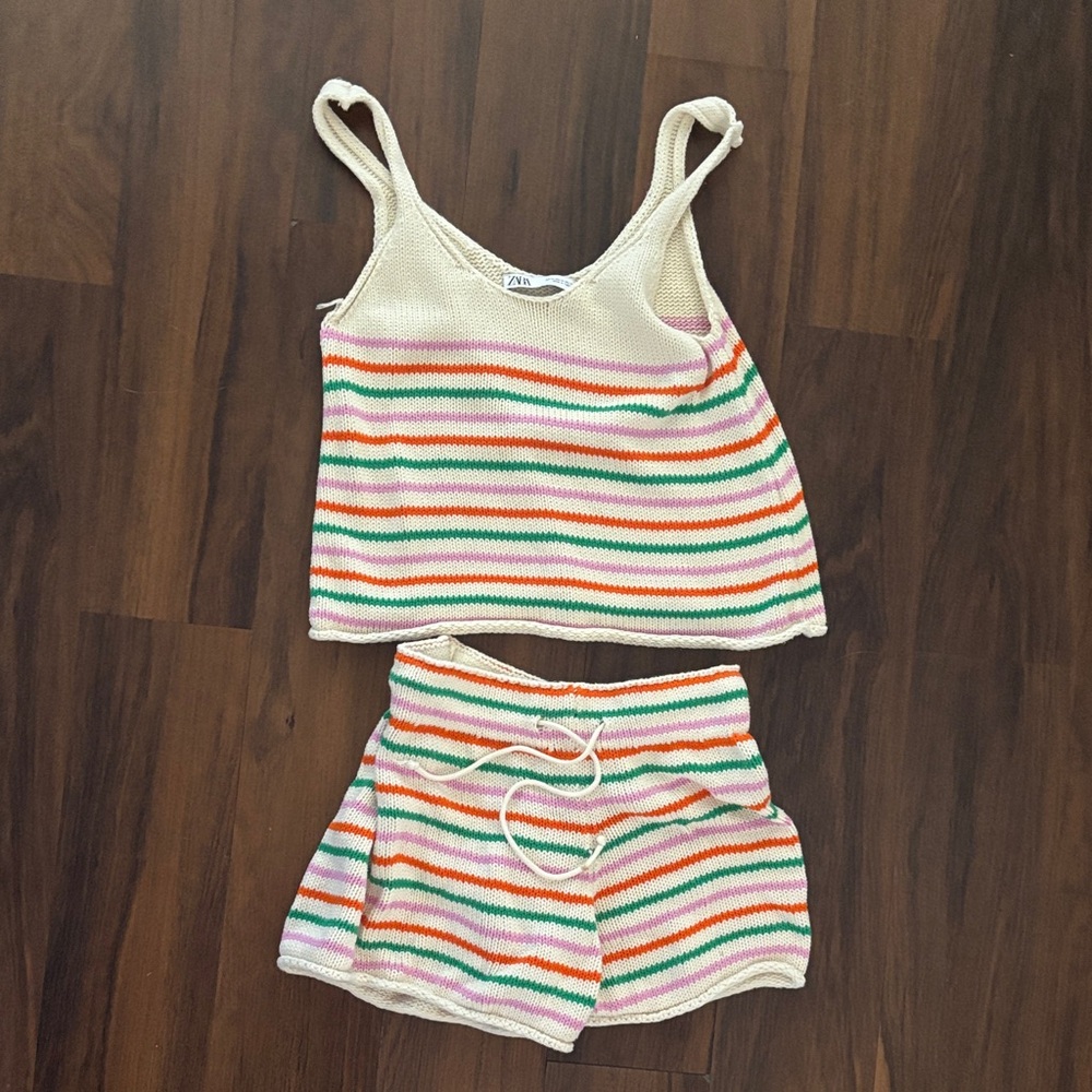 Zara Cream and Pink Knit Top